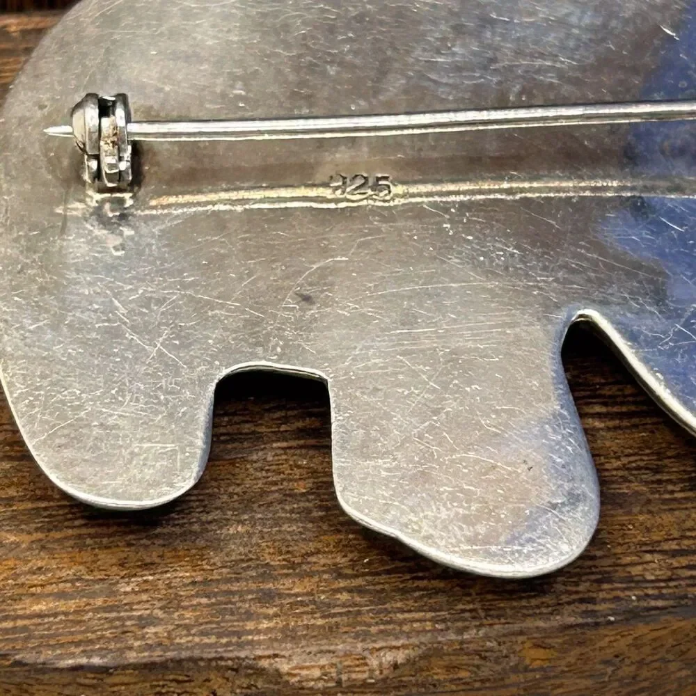 Vintage Sterling Silver 925 Elephant Brooch Pin with Blue Rhinestone Eye